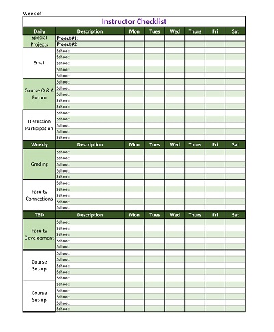 Daily Work Checklist Template