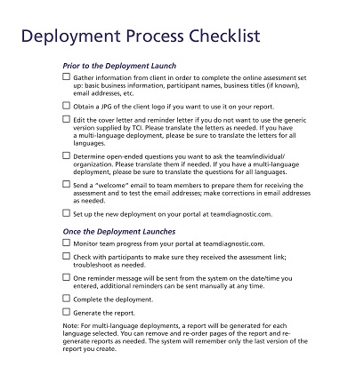 Deployment Process Checklist Template