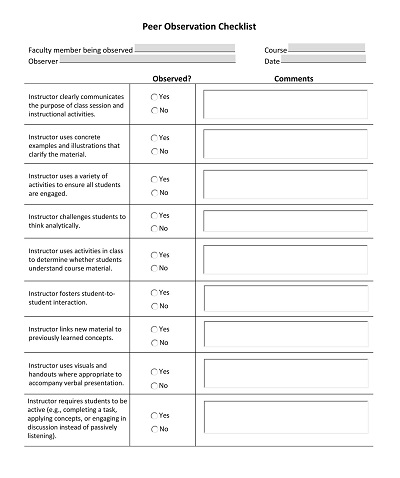Early Childhood Observation Checklist Template