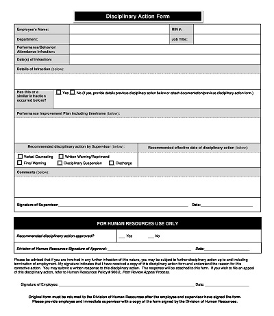 Employee Disciplinary Action Form Template
