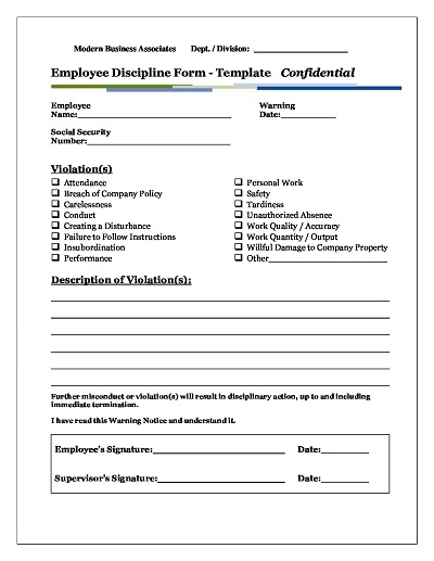Employee Discipline Write Up Form Template
