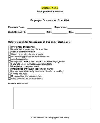 Employee Observation Checklist Template