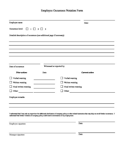Employee Occurrence Notation Form Template