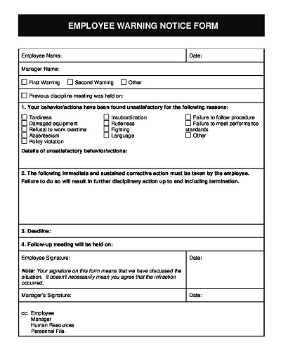 Employee Write Up Form Example