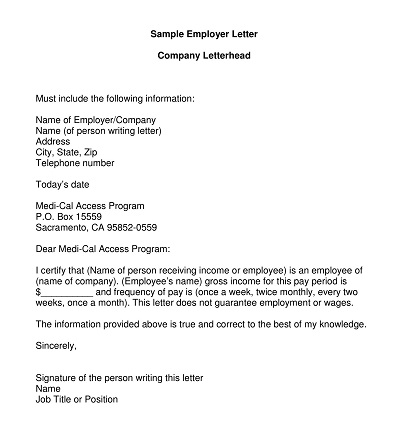Employer Proof of Income Letter Template