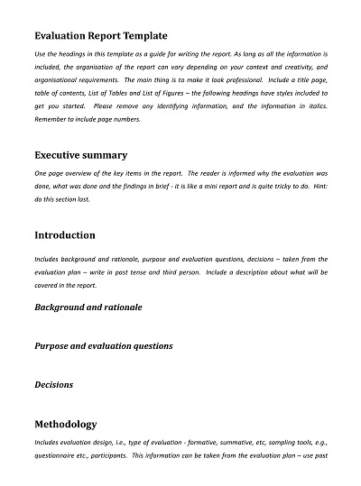 Evaluation Report Executive Summary Template