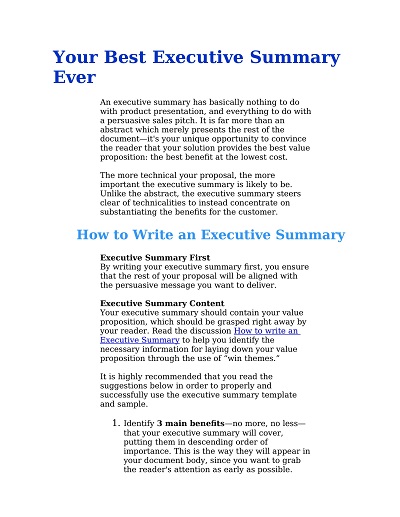 Executive Summary Template Example