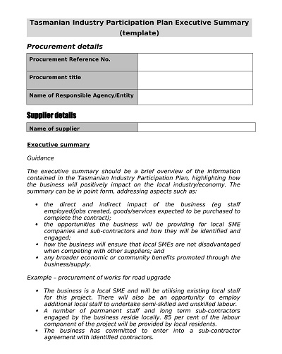 Industry Participation Executive Summary Template