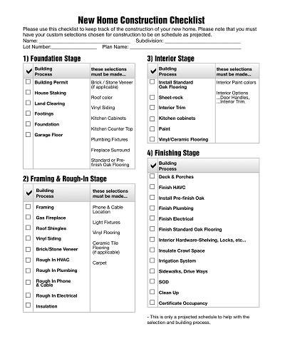 New Home Construction Checklist Template