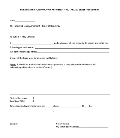 Notarized Letter Proof of Residency Income Template