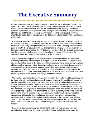 Printable Best Executive Summary Ever