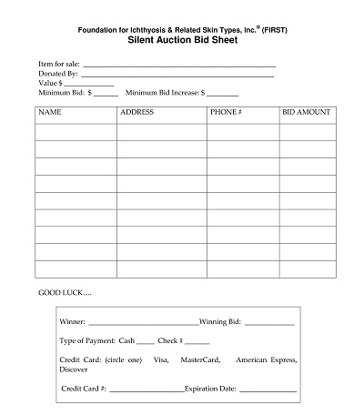 Printable Silent Auction Bid Sheet Template