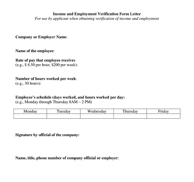 Proof of Income Letter from Employer Template