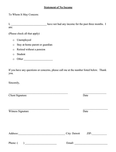 Proof of no Income Letter Template