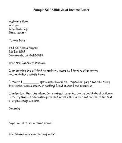 Self-Affidavit Proof of Income Letter Template