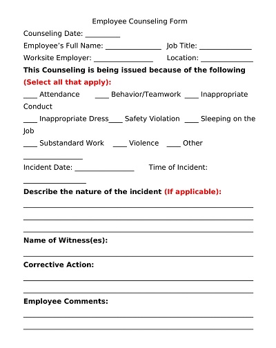 Simple Employee Counseling Form