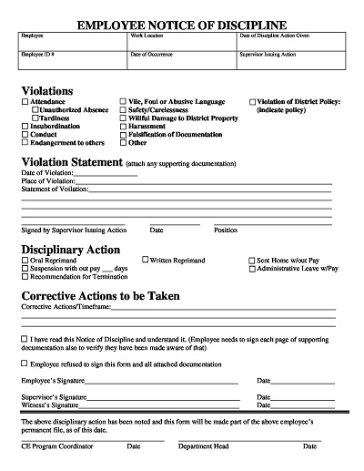 Simple Employee Write Up Form Template