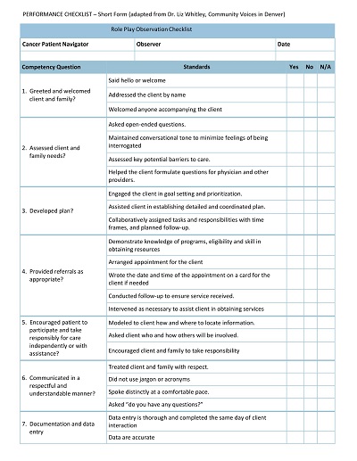Sports Observation Checklist Template