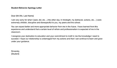 Student Behavior Apology Letter Template