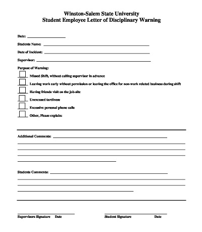 Student Employee Disciplinary Warning Form
