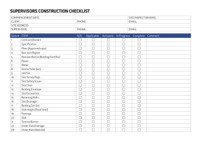 Supervisors Construction Checklist Template