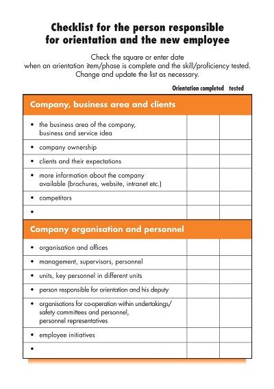 Work Orientation Checklist Template