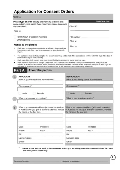 Application for Consent Order Template