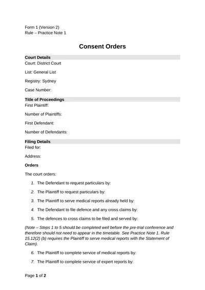 Civil Consent Order Form Template