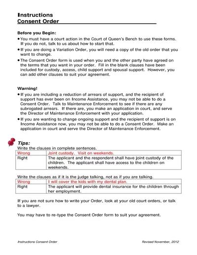 Consent Order Variation Template