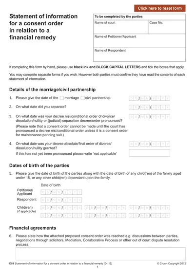 Consent Order for Divorce Template