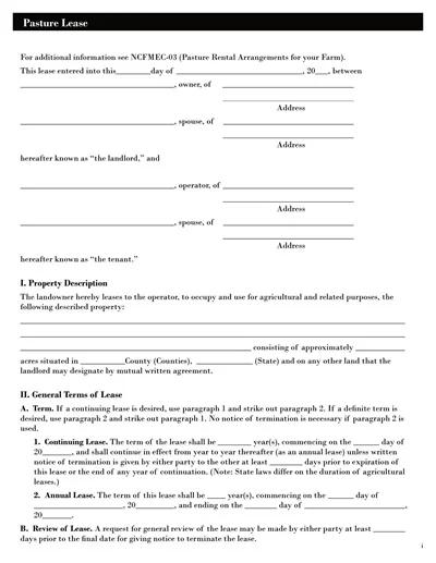 Basic Pasture Lease Agreement Form