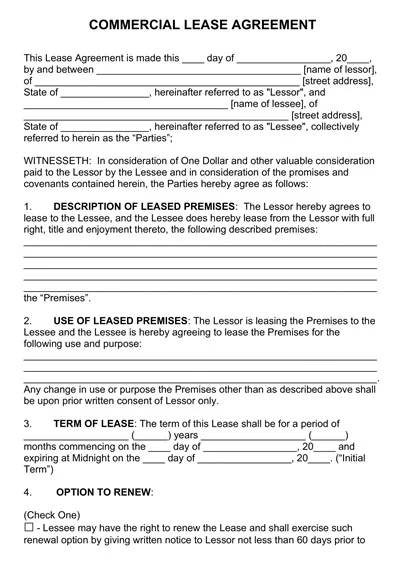 Blank Commercial Lease Agreement Template