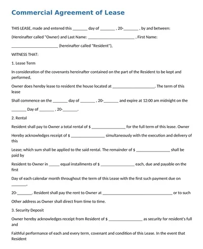 Commercial Agreement of Lease Template