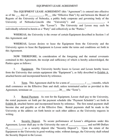 Commercial Equipment Lease Agreement Template