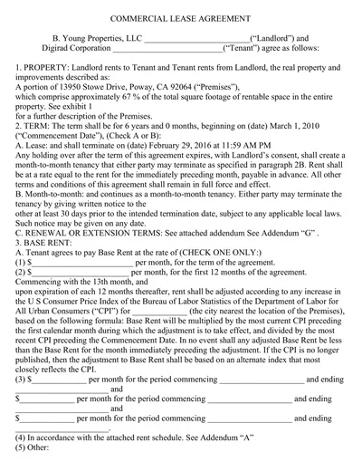 Commercial Lease Agreement Template Word