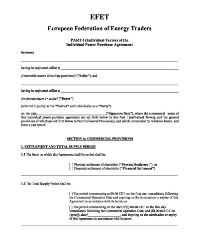 Individual Power Purchase Agreement Template
