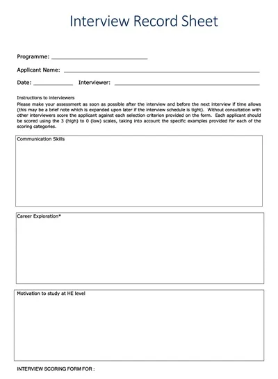 Interview Record Sheet Template
