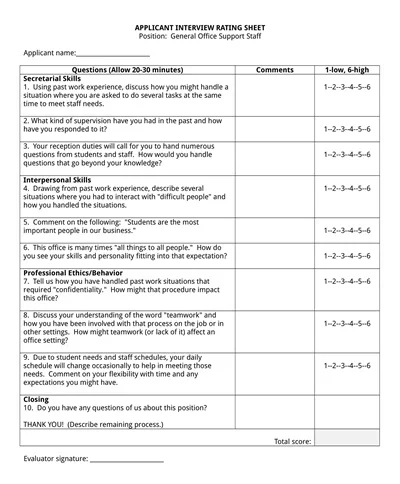 Interview Score Rating Template