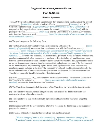 Novation Agreement Format Word