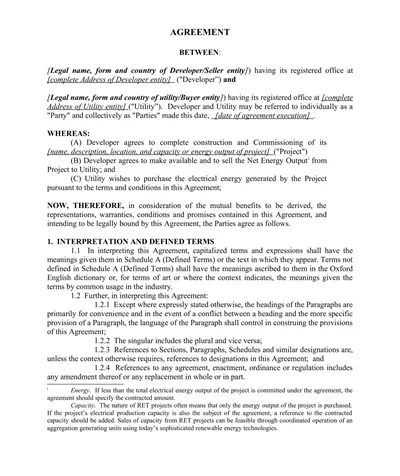 Power Purchase Agreement Template Word