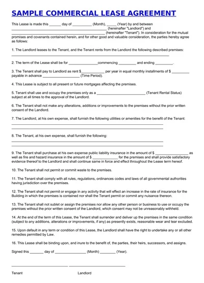 Sample Commercial Lease Agreement Template