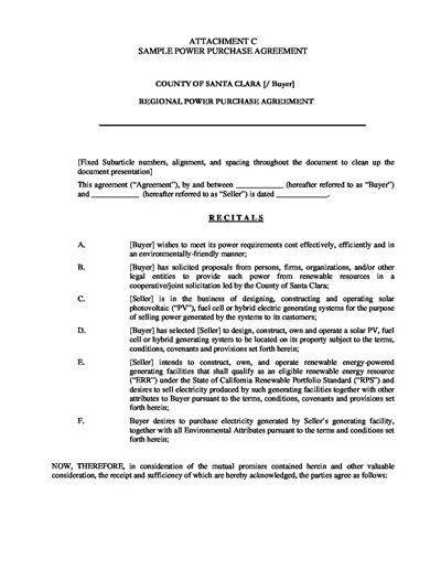 Sample Power Purchase Agreement Template