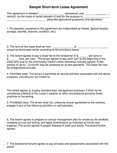 Short Term Commercial Lease Agreement Template