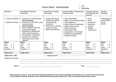Simple Interview Score Sheet Template