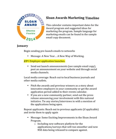 Sloan Awards Marketing Timeline Template